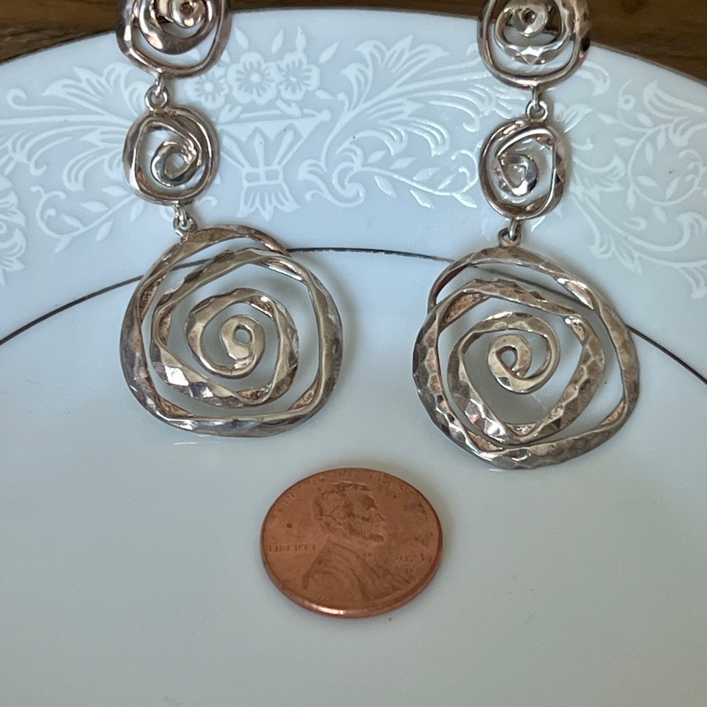 Vintage Sterling Silver 925 Thailand Swirl Spiral Dangle Earrings - Picture 2 of 4